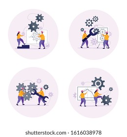 Engineering concept icons set with project planning symbols flat isolated vector illustration