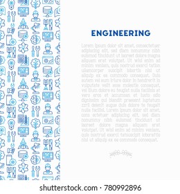 Engineering concept with thin line icons: engineer, electronics, calculations, tools, repair, idea, it server. Modern vector illustration for web page, banner, print media.