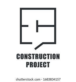 Engineering construction design. Apartment, office floor plan. Vector linear icon on a white background.