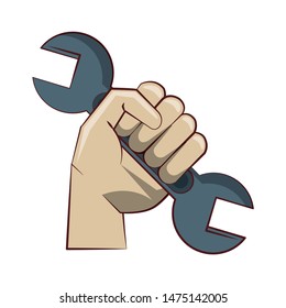 engineering construction factory industry, heavy work equipment tool wrench isolated cartoon vector illustration graphic design