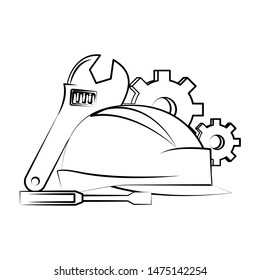 engineering construction factory industry, heavy work tools equipment isolated cartoon vector illustration graphic design