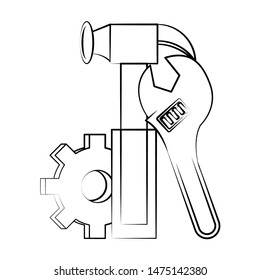 engineering construction factory industry, heavy work tools equipment isolated cartoon vector illustration graphic design