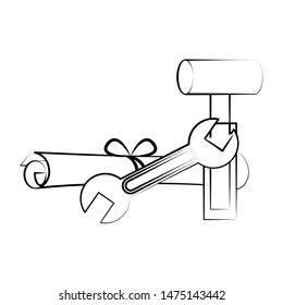 engineering construction factory industry, heavy work tools equipment isolated cartoon vector illustration graphic design