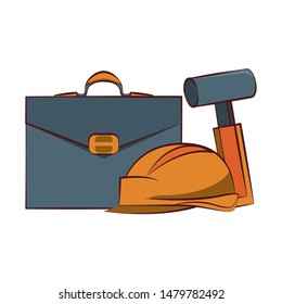 engineering construction factory industry, heavy work and business tools equipment isolated cartoon vector illustration graphic design
