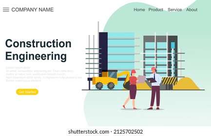 Engineering and construction illustration of landing page 