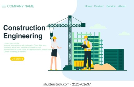 Engineering and construction illustration of landing page 