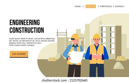 Engineering and construction illustration of landing page 