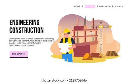 Ilustración de ingeniería y construcción de la página de aterrizaje 