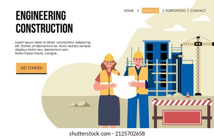Engineering and construction illustration of landing page 