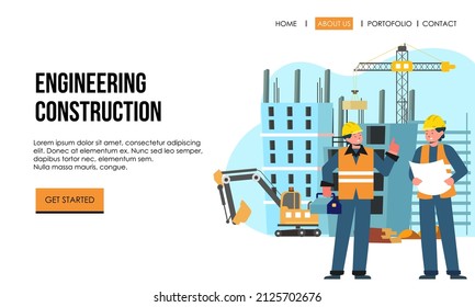 Ilustración de ingeniería y construcción de la página de aterrizaje 