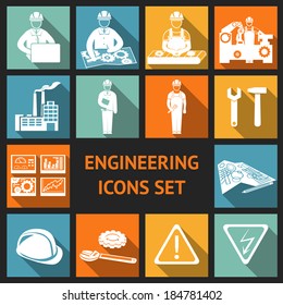 Engineering construction and industrial icons set of working industry and equipment symbols vector illustration