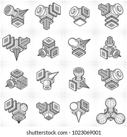 Engineering constructions collection, abstract vectors set.