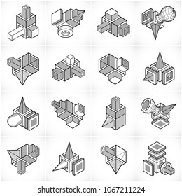 Engineering constructions collection, abstract vectors set.