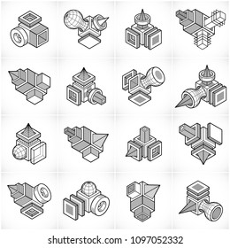 Engineering constructions collection, abstract vectors set.