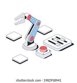 Engineering, customization options, robot control. Vector 3d line isometric, color web icons, new flat style. Creative design idea for infographics.