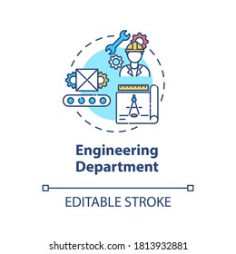 Engineering department concept icon. Technical production. Professional service. Product management idea thin line illustration. Vector isolated outline RGB color drawing. Editable stroke