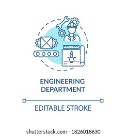 Engineering department turquoise concept icon. Technical production. Professional service. Product management idea thin line illustration. Vector isolated outline RGB color drawing. Editable stroke