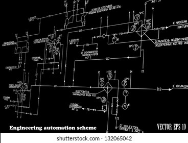 Engineering design automation scheme on a black background.Vector