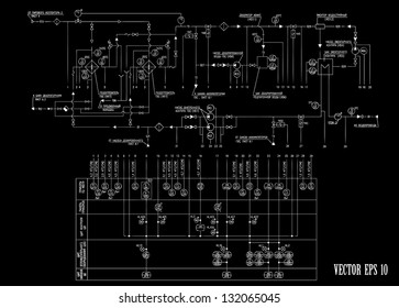 Engineering design automation scheme on a black background.Vector
