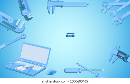 engineering design concept free center space for your text around with screwdriver wrench ruler vernier caliper cheater bar vector illustration eps10