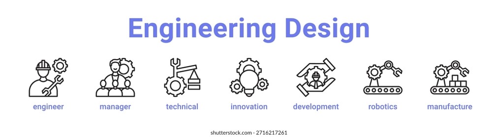 Engineering Design icon banner and collection blue color