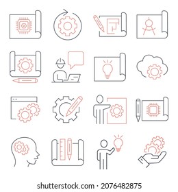 Engineering Design icons set. Engineering Design symbol vector elements for infographic web