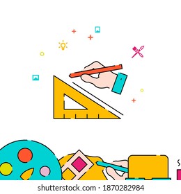 Engineering development filled line vector icon, simple illustration, creativity, art and design related bottom border.