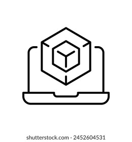 Engineering development icon. Simple outline style. 3d modeling services, estate development, architecture visualization, BIM concept. Thin line symbol. Vector illustration isolated.