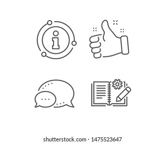 Engineering documentation line icon. Chat bubble, info sign elements. Technical instruction sign. Linear engineering documentation outline icon. Information bubble. Vector