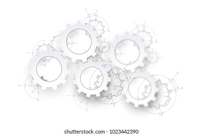 Engineering drawing abstract industrial background with a cogwheels. Gears in engagement.