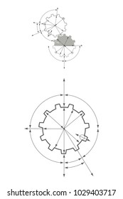 Engineering drawing abstract industrial background with a cogwheels. Gears in engagement.