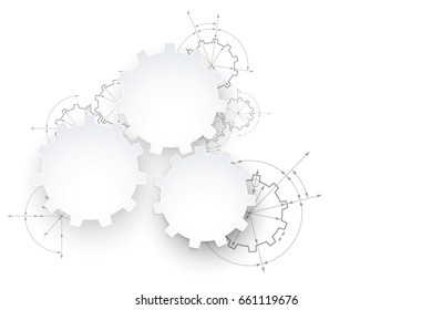 Engineering drawing abstract industrial background with a cogwheels. Gears in engagement.