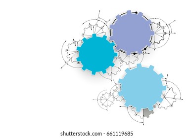 Engineering drawing abstract industrial background with a cogwheels. Gears in engagement.