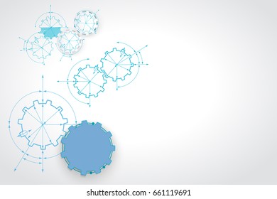 Engineering drawing abstract industrial background with a cogwheels. Gears in engagement.