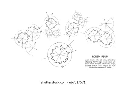 Engineering drawing abstract industrial background with a cogwheels. Gears in engagement.