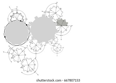Engineering drawing abstract industrial background with a cogwheels. Gears in engagement.