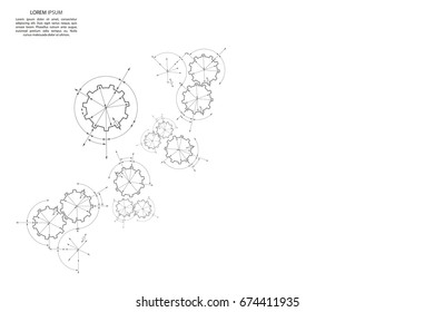 Engineering drawing abstract industrial background with a cogwheels. Gears in engagement.