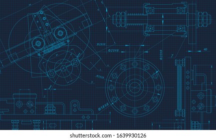 Engineering Drawing Background. Vector Illustration. Sectioning objects with holes, ribs. Technical drawing.