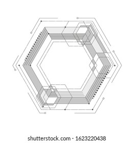 Engineering drawing of future technologies .Techno linear geometric design.Computer aided design systems.Industrial Technology Banner.Vector illustration .	