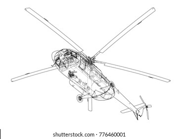 Engineering drawing of helicopter. Vector EPS10 format, rendering of 3d