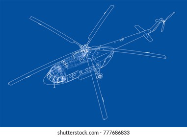 Engineering drawing of helicopter. Vector EPS10 format, rendering of 3d