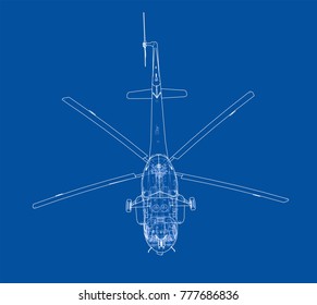 Engineering drawing of helicopter. Vector EPS10 format, rendering of 3d