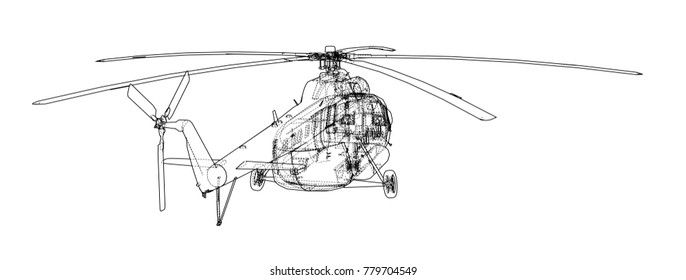 Engineering drawing of helicopter. Vector EPS10 format, rendering of 3d