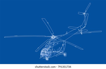 Engineering drawing of helicopter. Vector EPS10 format, rendering of 3d