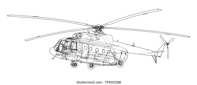 Engineering drawing of helicopter. Vector EPS10 format, rendering of 3d