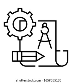 Engineering drawing line icon, concept sign, outline vector illustration, linear symbol.