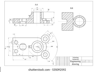 Engineering drawing.  Mechanics blueprints. Vector technology background.