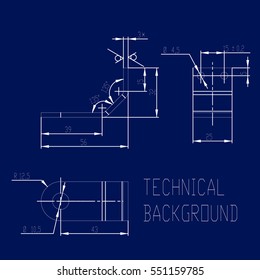 Engineering drawing. Modern mechanics blueprints. Vector technology background. Blue wallpaper