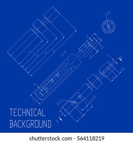 Engineering drawing. Modern mechanics blueprints. Vector technology background. 