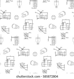 Engineering drawing. Modern mechanics blueprints pattern. Vector technology background. White wallpapers